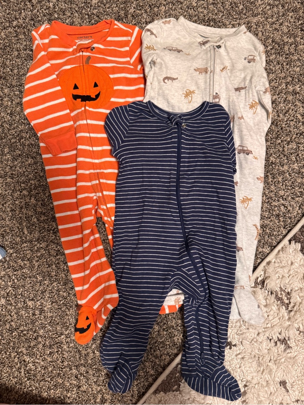 LOT of 6 Carter's Sleep Onesies Orange Striped Pumpkin & Neutral Mixed Set - Picture 2 of 3